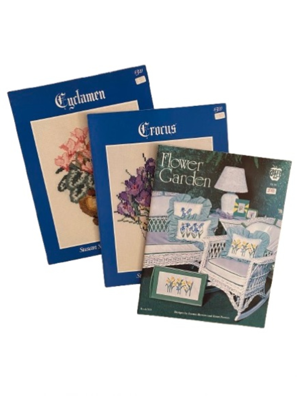 Vintage Floral Cross Stitch Pattern Books Set of 3 Cyclamen Crocus and Garden